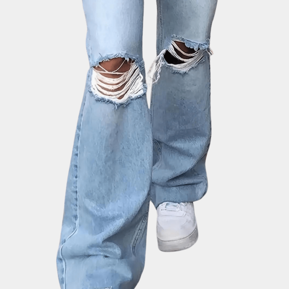 Astrid | Ripped High Waisted Wide Leg Jeans with Distressed Knees