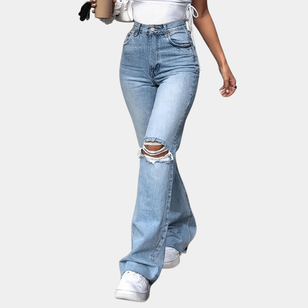 Astrid | Ripped High Waisted Wide Leg Jeans with Distressed Knees
