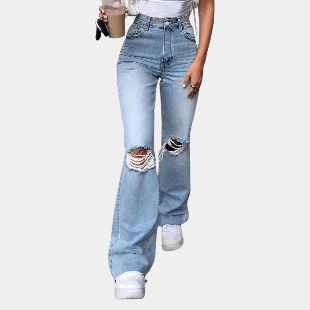 Astrid | Ripped High Waisted Wide Leg Jeans with Distressed Knees