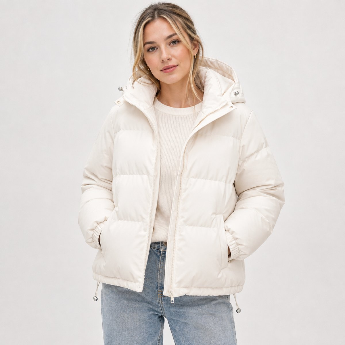 Aubrey | Women's Puffer Jacket - Zipper Hooded Long Sleeve Warm Padded