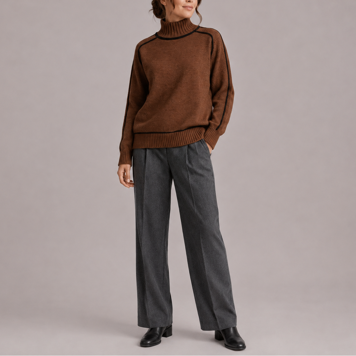 Colette | Knit Turtleneck Sweater with Contrast Trim and Ribbed Cuffs