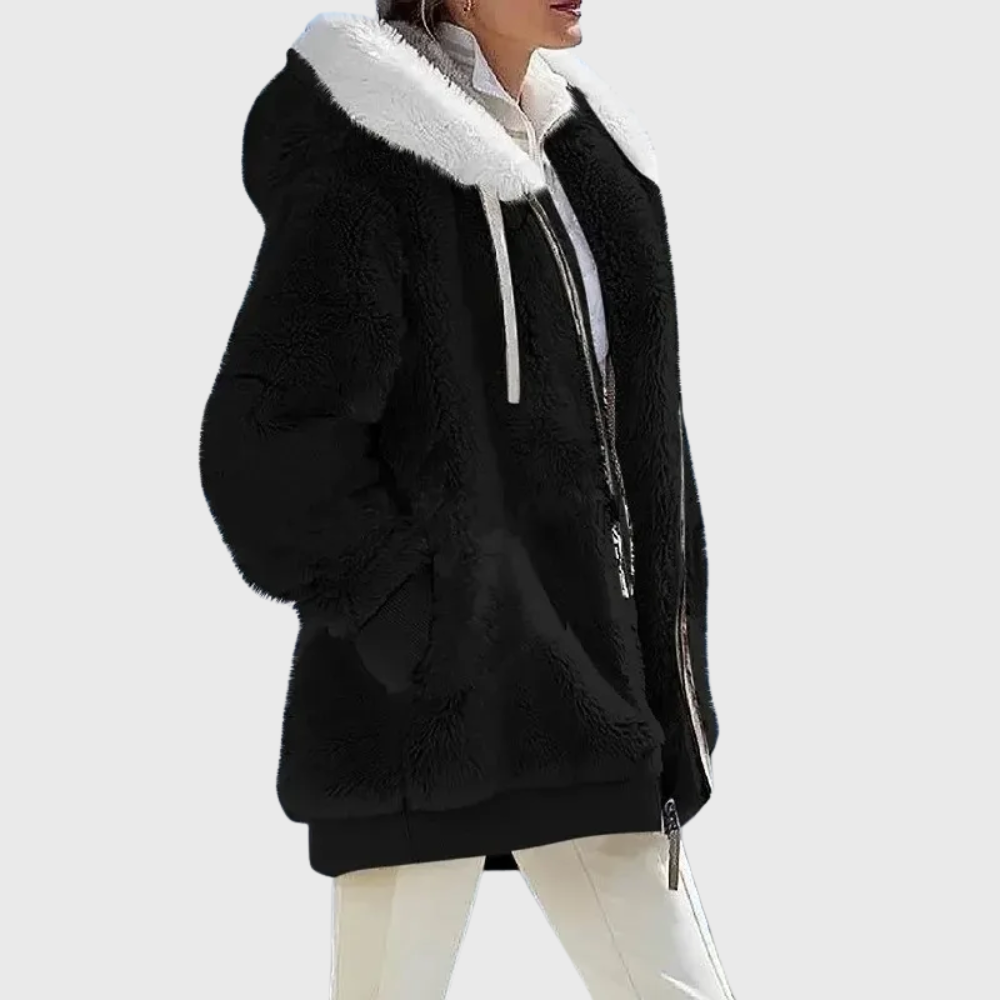 Delilah | Women's Puffer Jacket - Faux Fur Hooded Long Sleeve Warm Padded