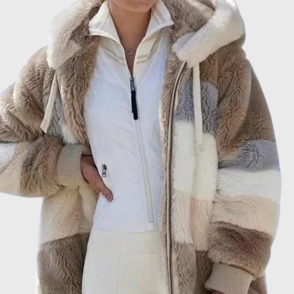 Delilah | Women's Puffer Jacket - Faux Fur Hooded Long Sleeve Warm Padded