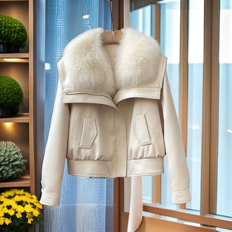 Priya | Women's Cropped Faux Fur Jacket - Ribbed Cuff Zip Front
