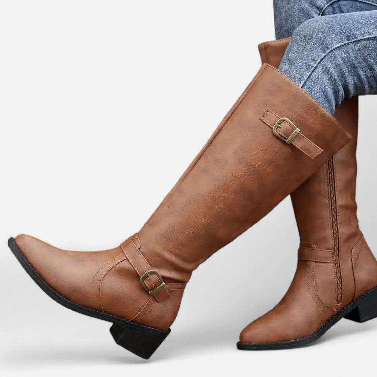 Sophie | Leather Knee High Winter Boots with Buckle Strap