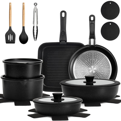 NONSTICK 22 Pcs Pots and Pans Set, Detachable Handle, Non Toxic RV