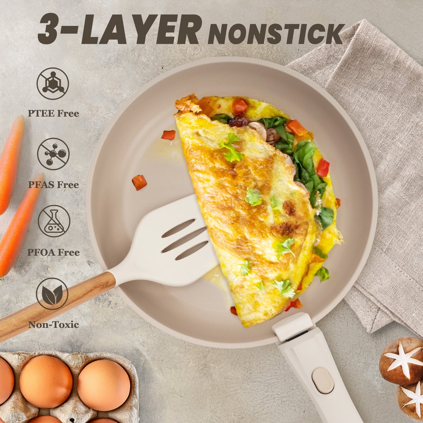 NONSTICK 22 Pcs Pots and Pans Set, Detachable Handle, Non Toxic RV