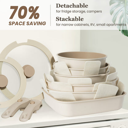 NONSTICK 22 Pcs Pots and Pans Set, Detachable Handle, Non Toxic RV
