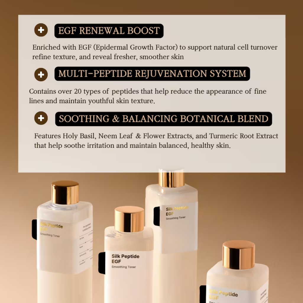 Silk Peptide EGF Smoothing Toner for Hydration, Fine Lines and Glow