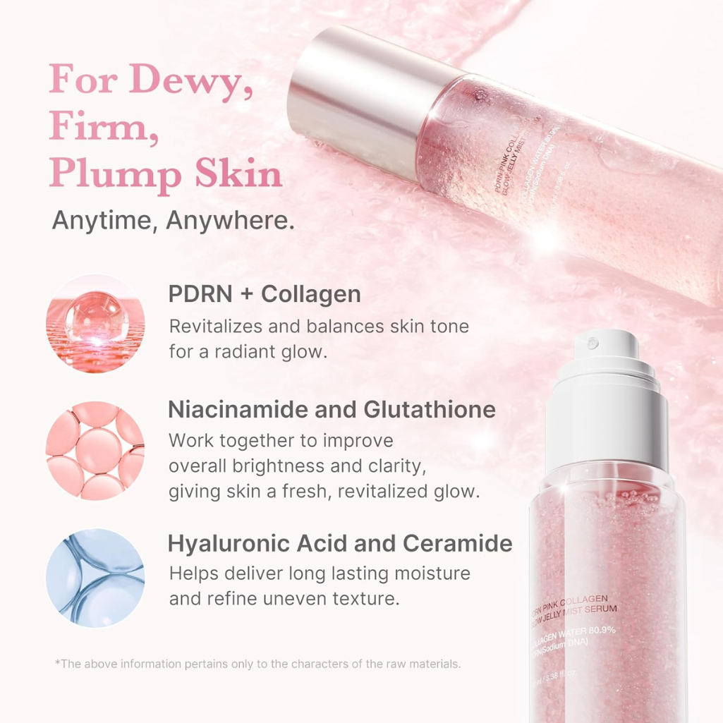 Sérum brume gélifiée avec collagène rose PDRN pour hydratation et éclat