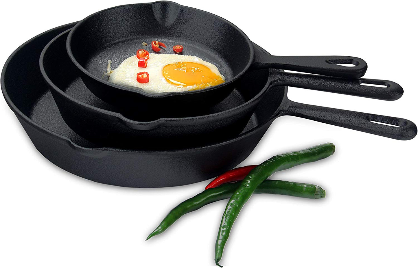 Pre-Seasoned Cast Iron Skillet Set - 3 Pcs