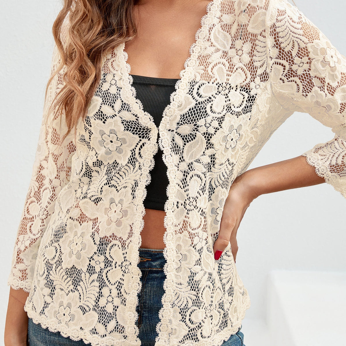 Cassandra | Women's Open-Front Cardigan - Openwork Relaxed Drape