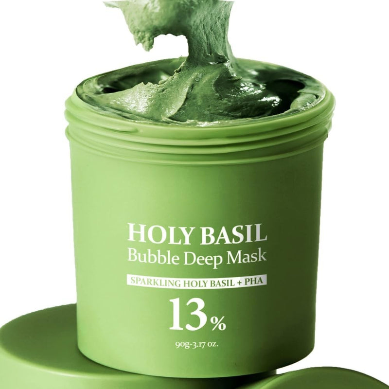 Holy Basil Bubble Deep Mask with Korean Clay & PHA for Pores, Blackheads & Blemishes