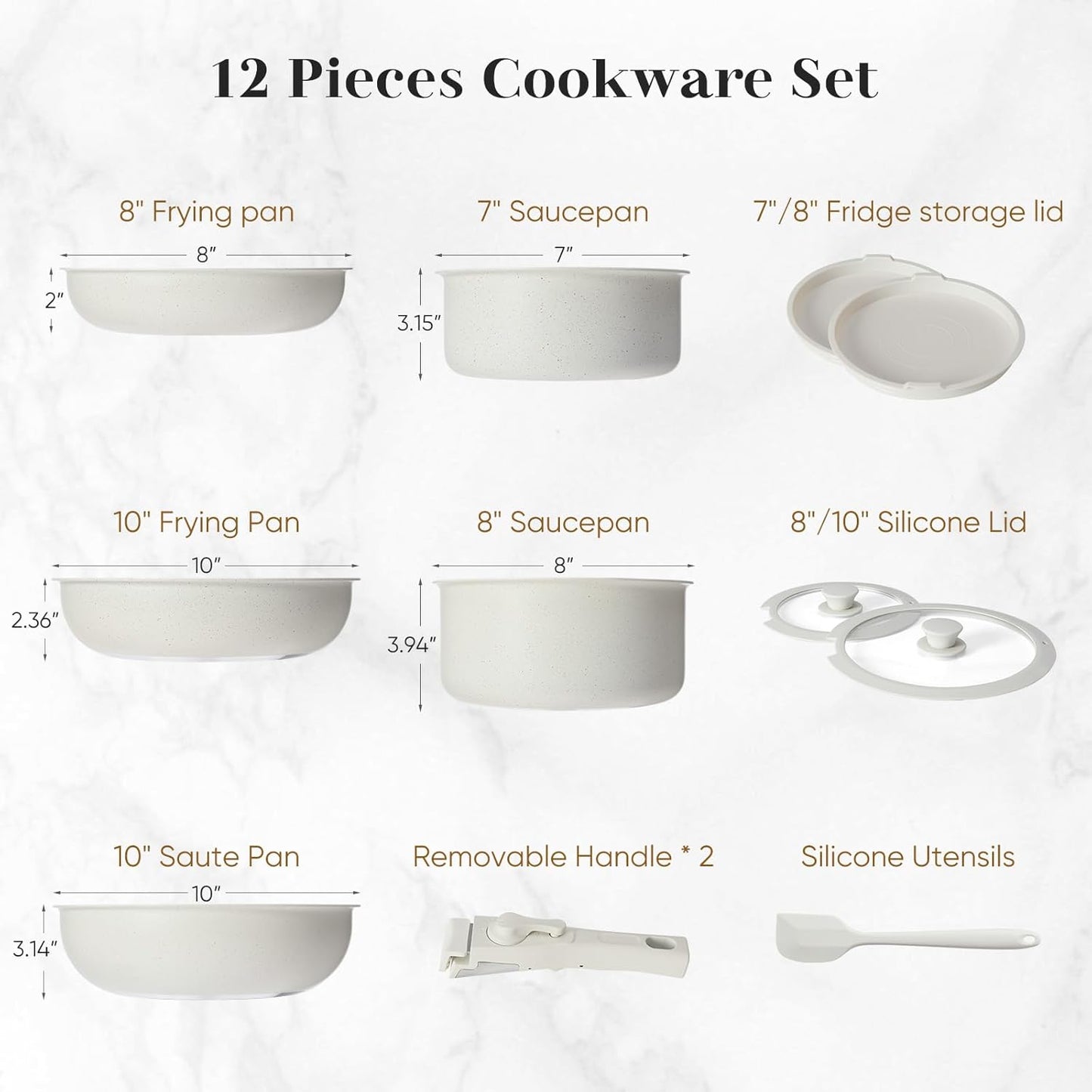 12 Pcs Nonstick Pots and Pans Set, Detachable Handle, Induction