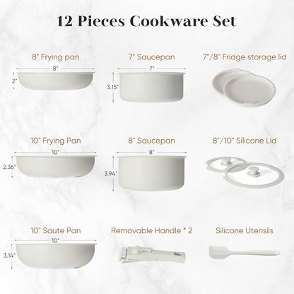 12 Pcs Nonstick Pots and Pans Set, Detachable Handle, Induction