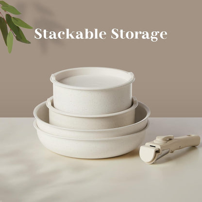 12 Pcs Nonstick Pots and Pans Set, Detachable Handle, Induction