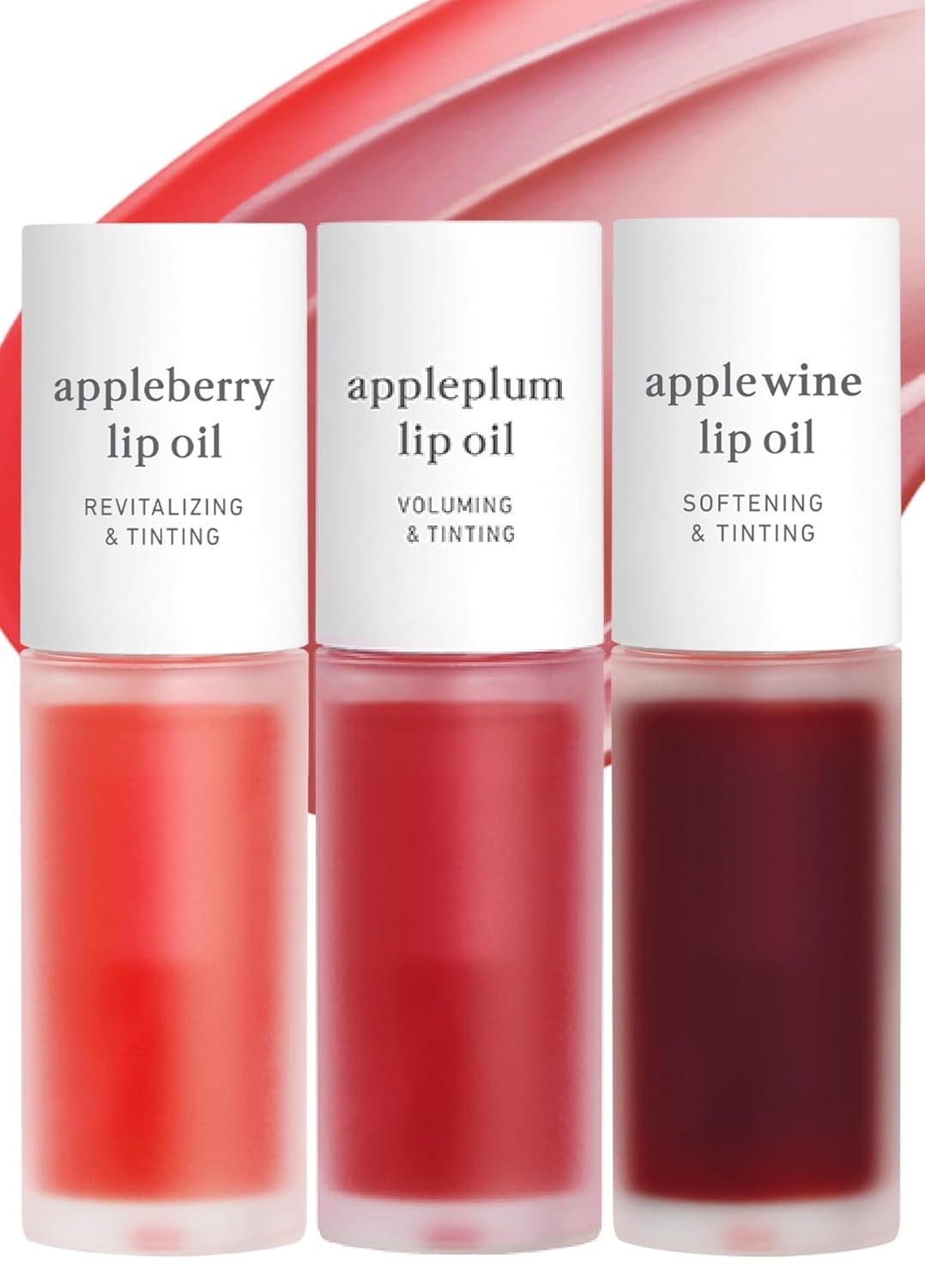 Trio d’huiles à lèvres coréennes – Appleberry, Appleplum & Applewine, ensemble de gloss teintés légers