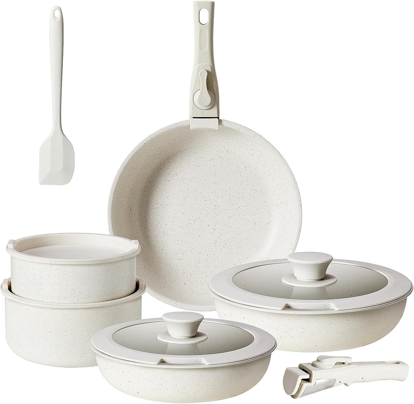 12 Pcs Nonstick Pots and Pans Set, Detachable Handle, Induction