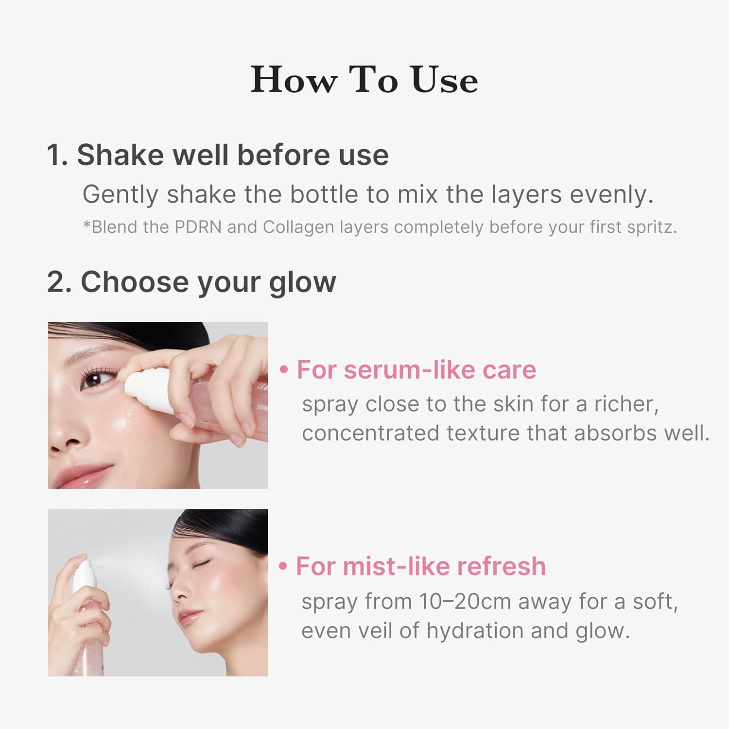 Sérum brume gélifiée avec collagène rose PDRN pour hydratation et éclat
