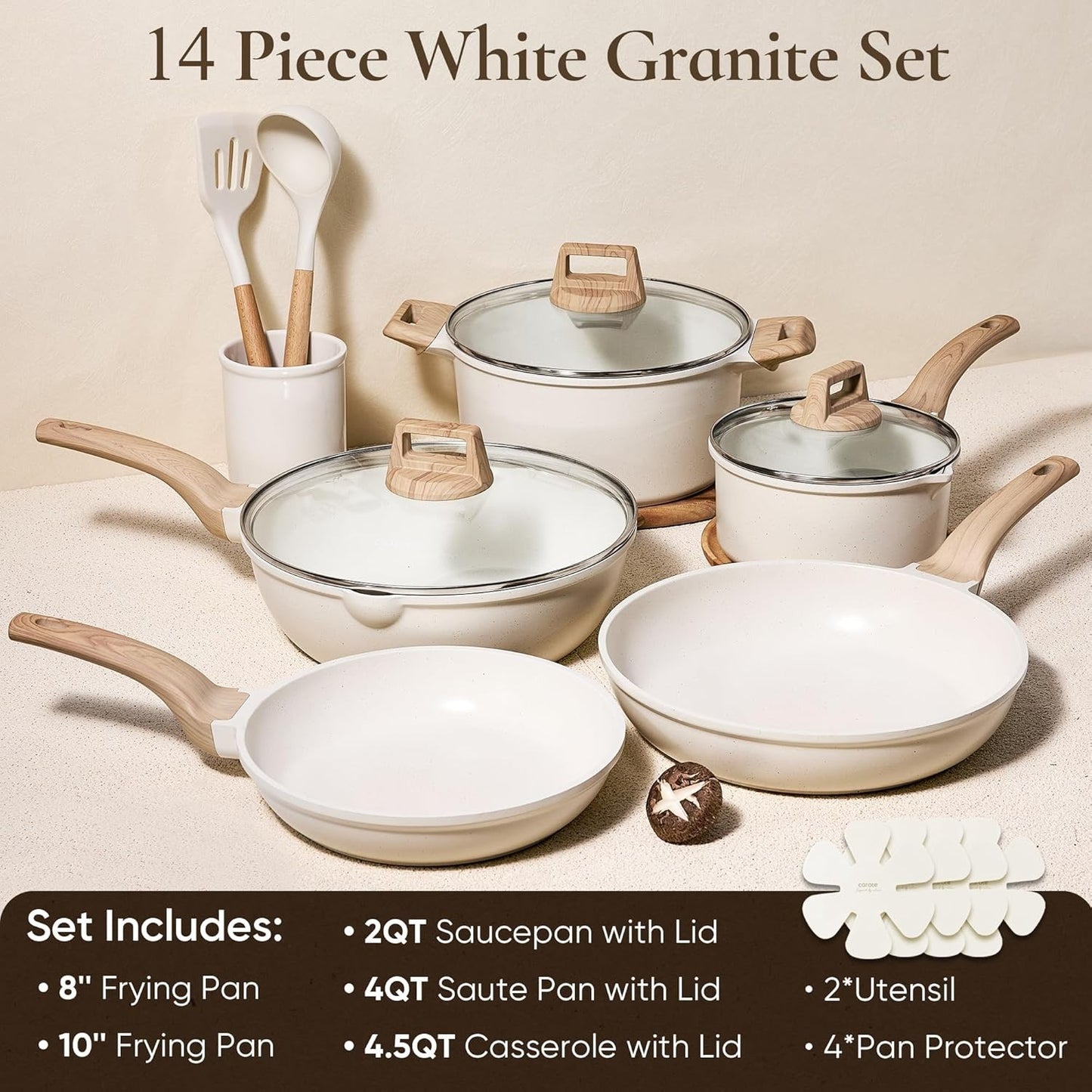 14 Pcs Nonstick Pots and Pans Set with Utensils & Pan Protectors