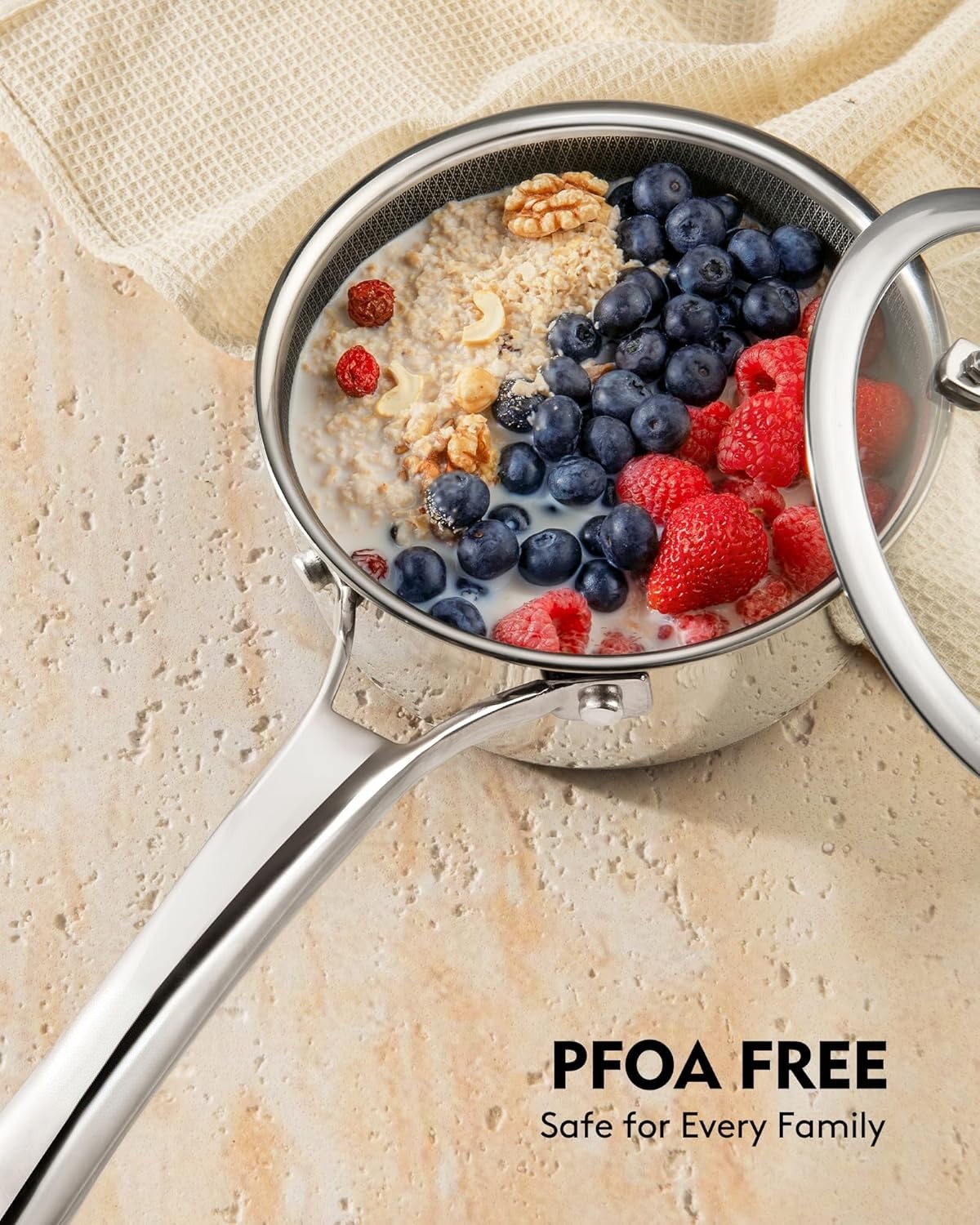 10 Pcs Hybrid Stainless Steel Nonstick Cookware Set, PFOA-Free