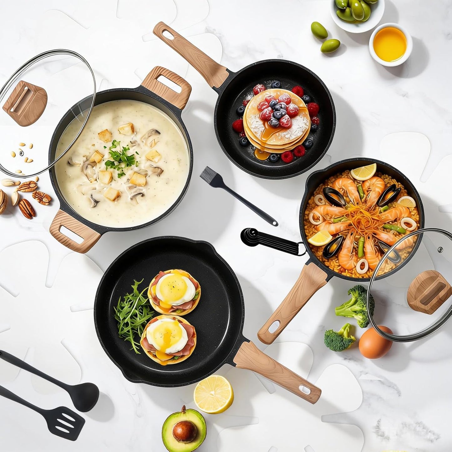 25 Pcs Nonstick Cookware Set, Induction, Non-Toxic, PFOA-Free