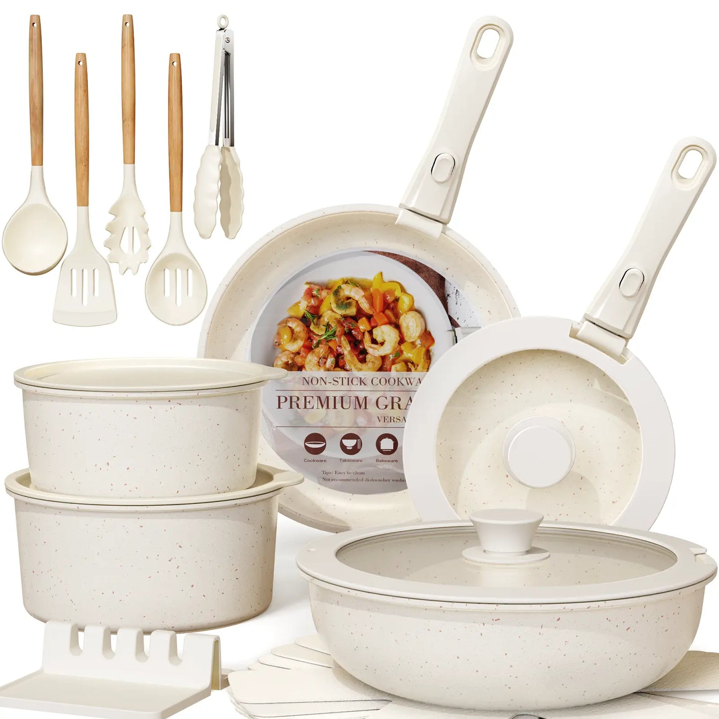 20-Pc Nonstick Pots and Pans Set, Detachable Handle, Stackable RV