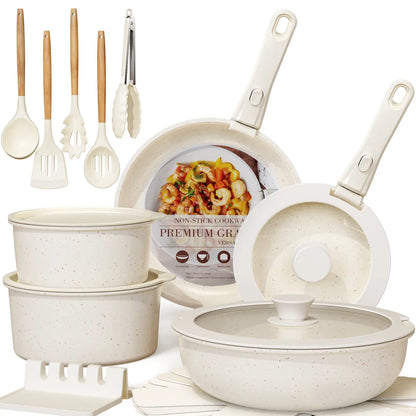 20-Pc Nonstick Pots and Pans Set, Detachable Handle, Stackable RV