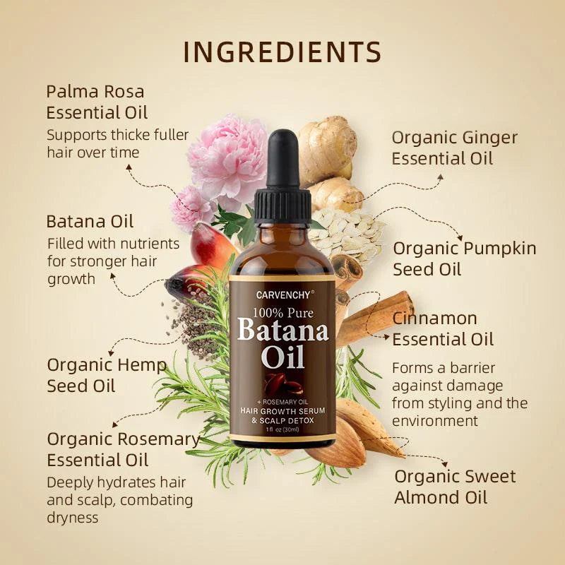 CARVENCHY Batana Oil with Rosemary Oil for Stronger Hair, Frizz Control & Shine