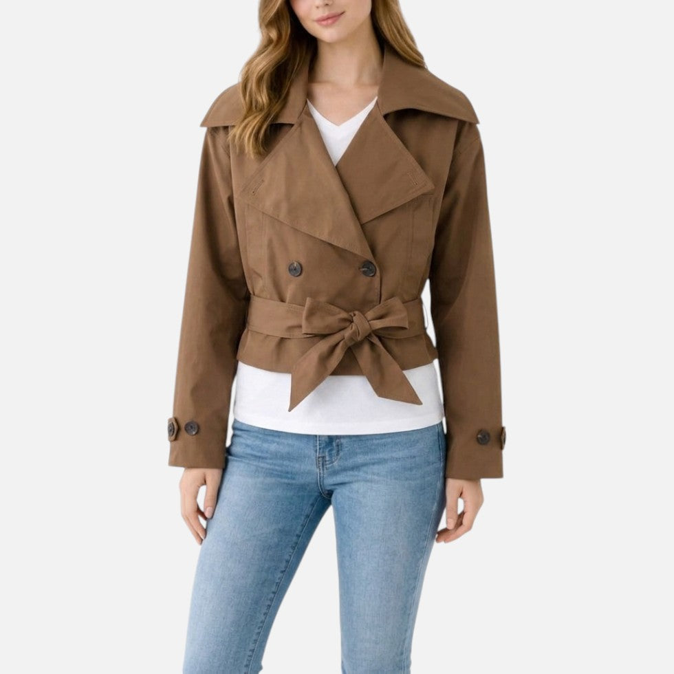 Adelaide | Tailored Cropped Trench Jacket with Belted Bow