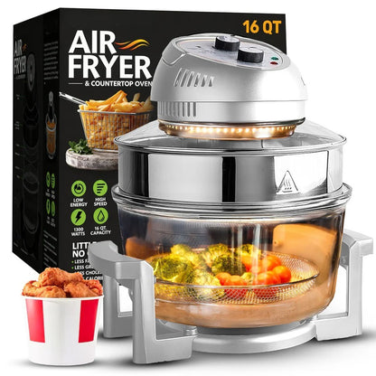 Glass Air Fryer XL - 16 Quart Oil-Less Convection Oven, Crispier Cooking