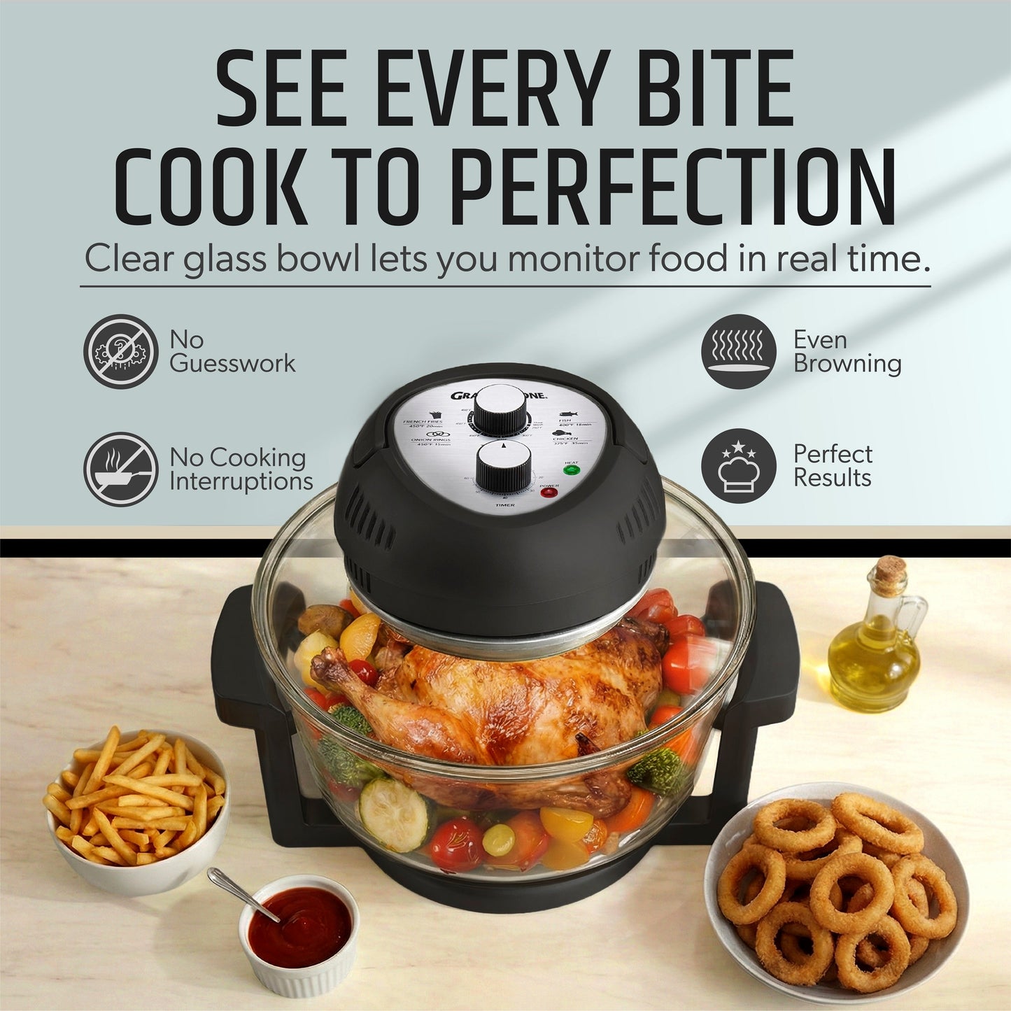 Glass Air Fryer XL - 16 Quart Oil-Less Convection Oven, Crispier Cooking