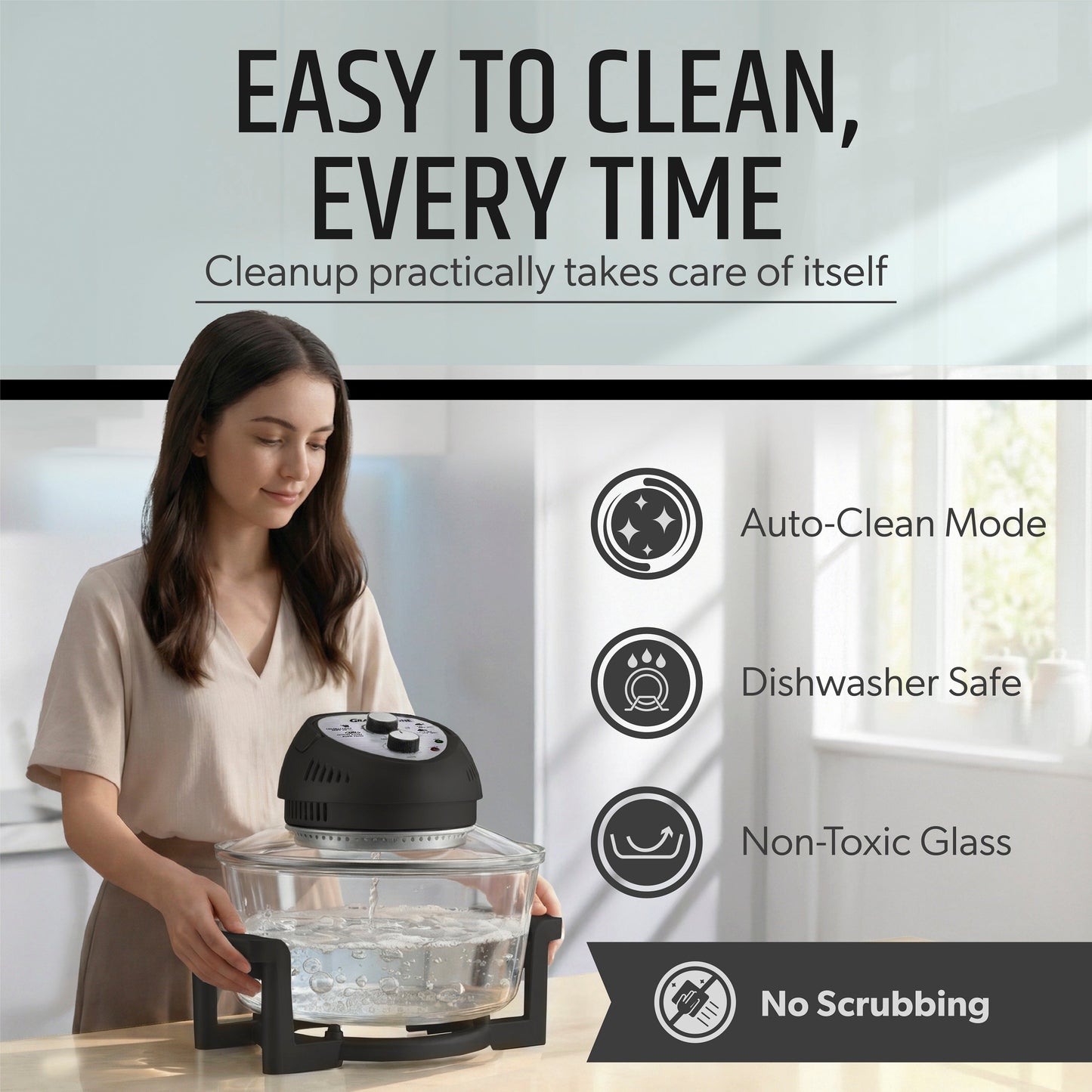 Glass Air Fryer XL - 16 Quart Oil-Less Convection Oven, Crispier Cooking