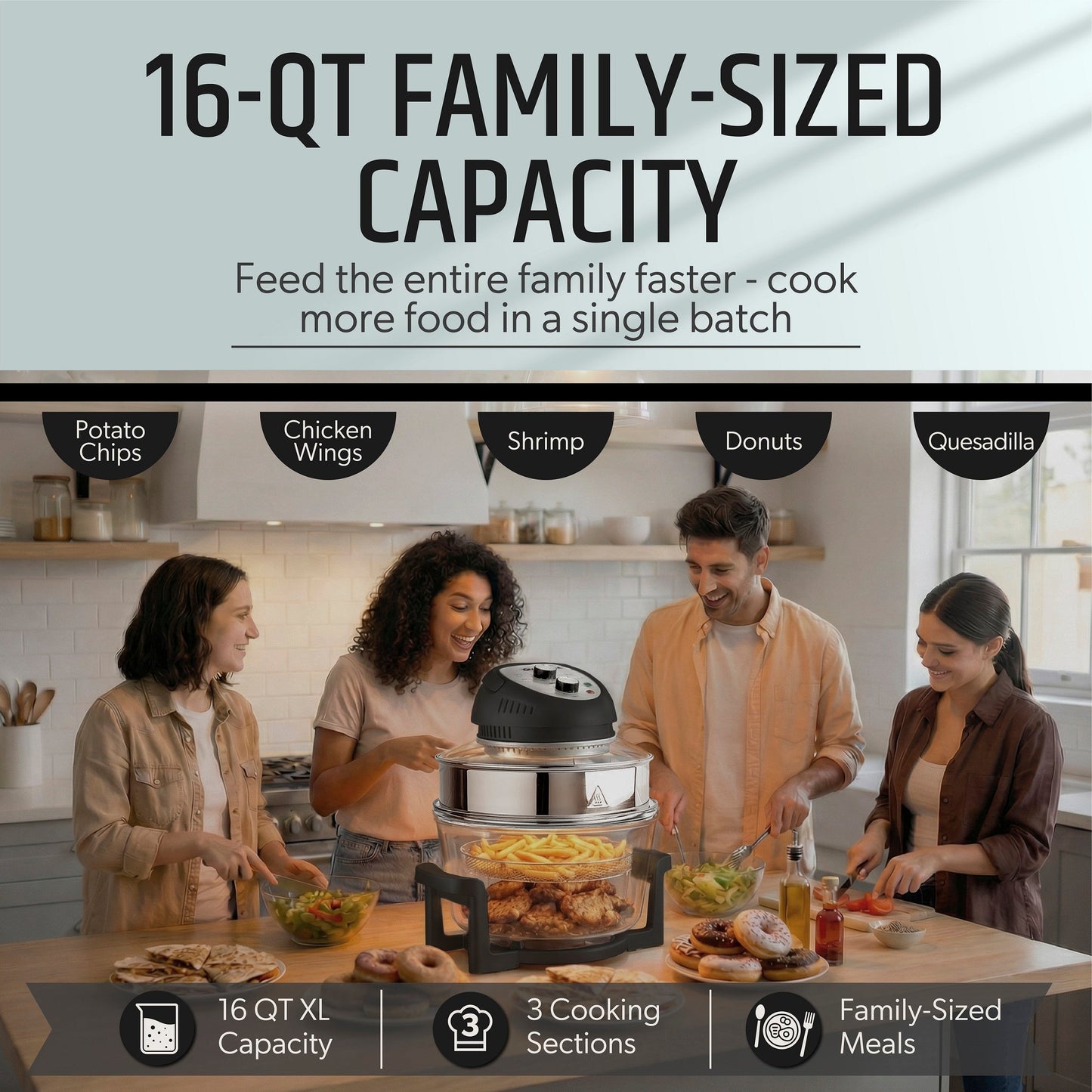 Glass Air Fryer XL - 16 Quart Oil-Less Convection Oven, Crispier Cooking