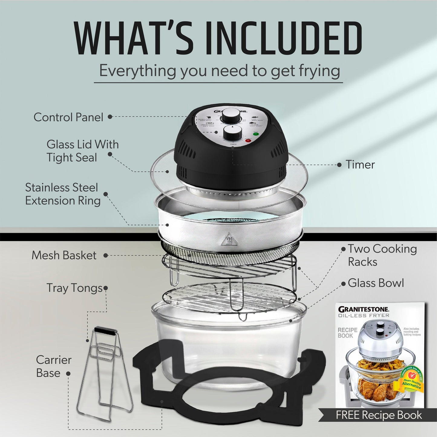 Glass Air Fryer XL - 16 Quart Oil-Less Convection Oven, Crispier Cooking