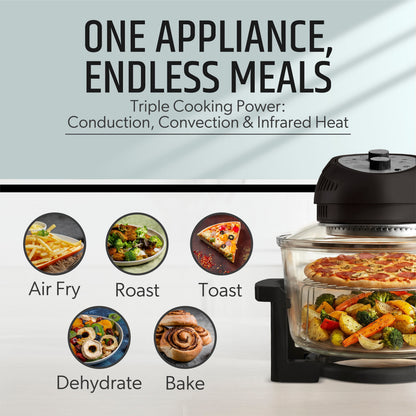 Glass Air Fryer XL - 16 Quart Oil-Less Convection Oven, Crispier Cooking