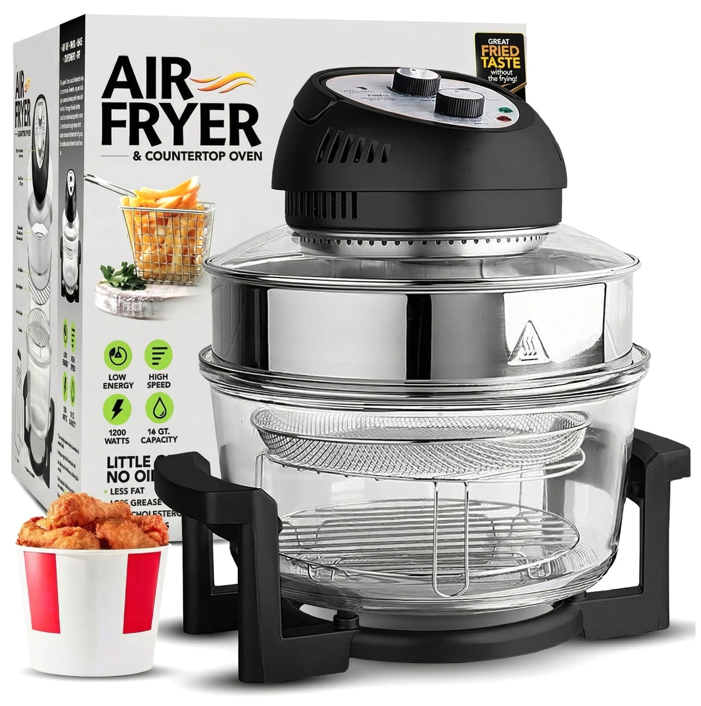 Glass Air Fryer XL - 16 Quart Oil-Less Convection Oven, Crispier Cooking