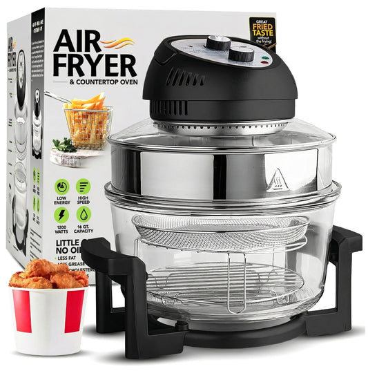 Glass Air Fryer XL - 16 Quart Oil-Less Convection Oven, Crispier Cooking