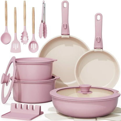 20-Pc Nonstick Pots and Pans Set, Detachable Handle, Stackable RV