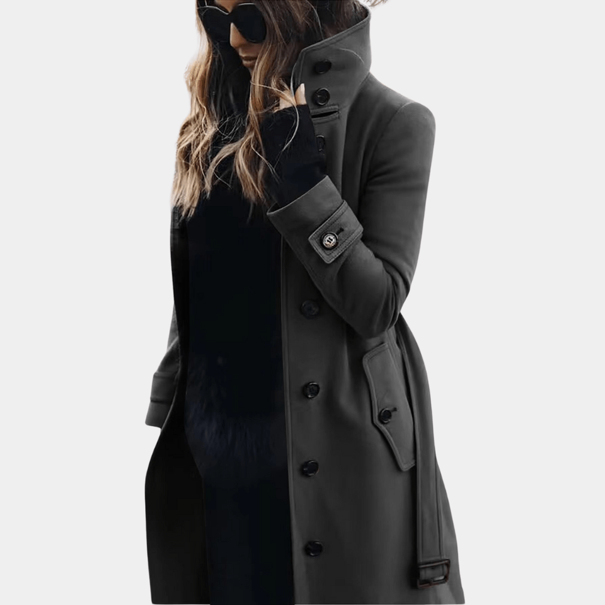 Avery | Women's Trench Coat - Stand Collar Statement Outerwear