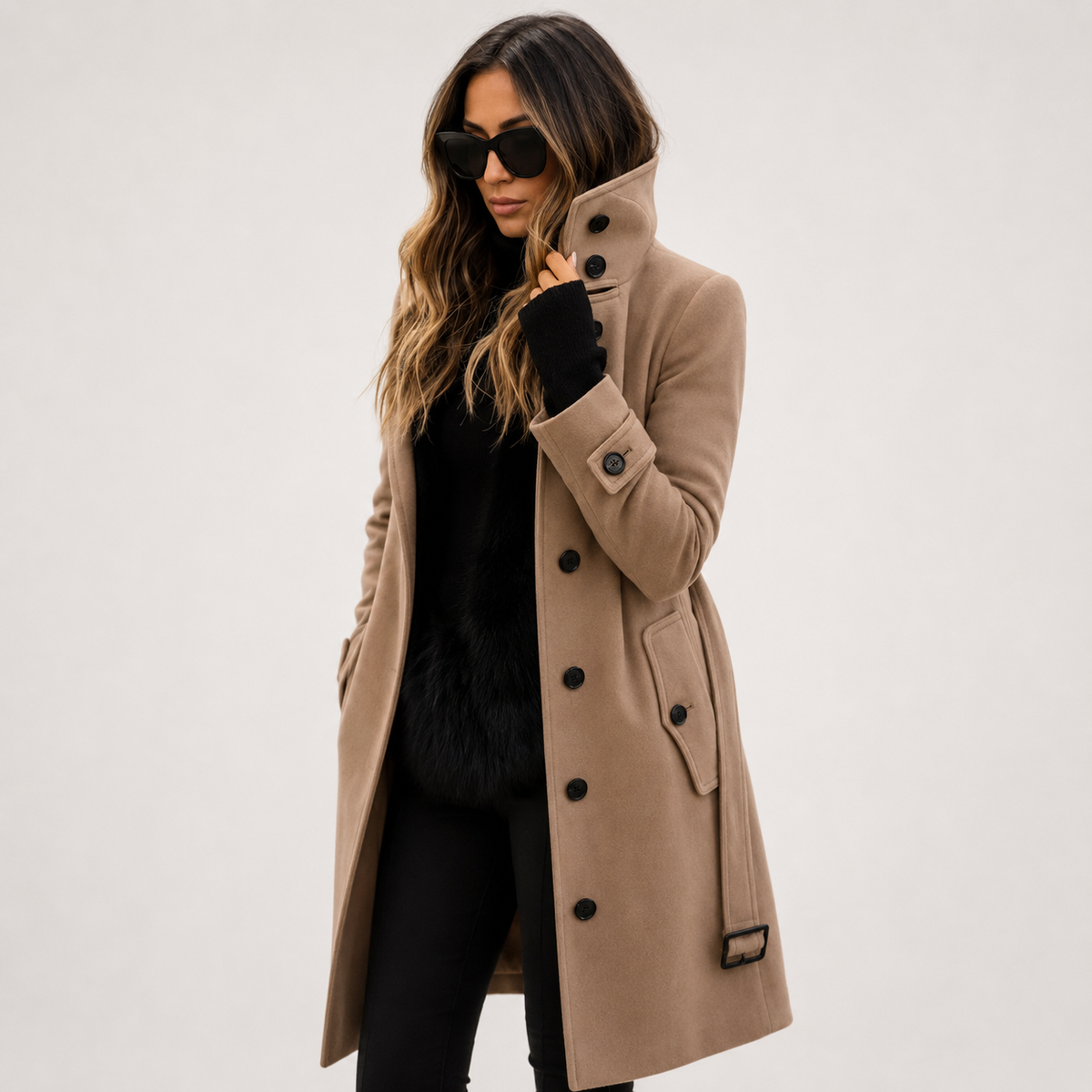 Avery | Women's Trench Coat - Stand Collar Statement Outerwear