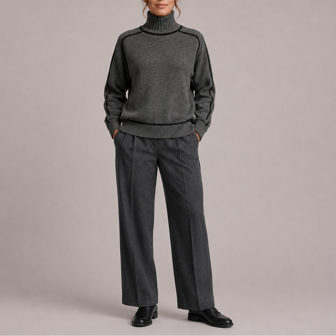 Colette | Knit Turtleneck Sweater with Contrast Trim and Ribbed Cuffs