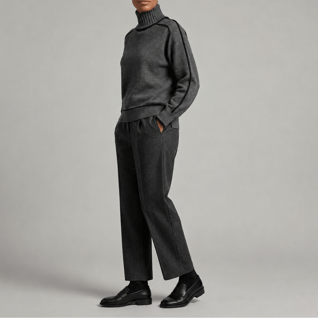 Colette | Knit Turtleneck Sweater with Contrast Trim and Ribbed Cuffs