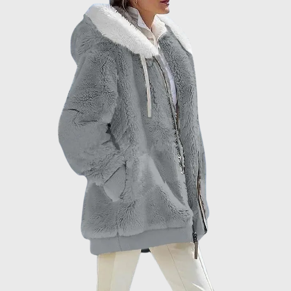 Delilah | Women's Puffer Jacket - Faux Fur Hooded Long Sleeve Warm Padded