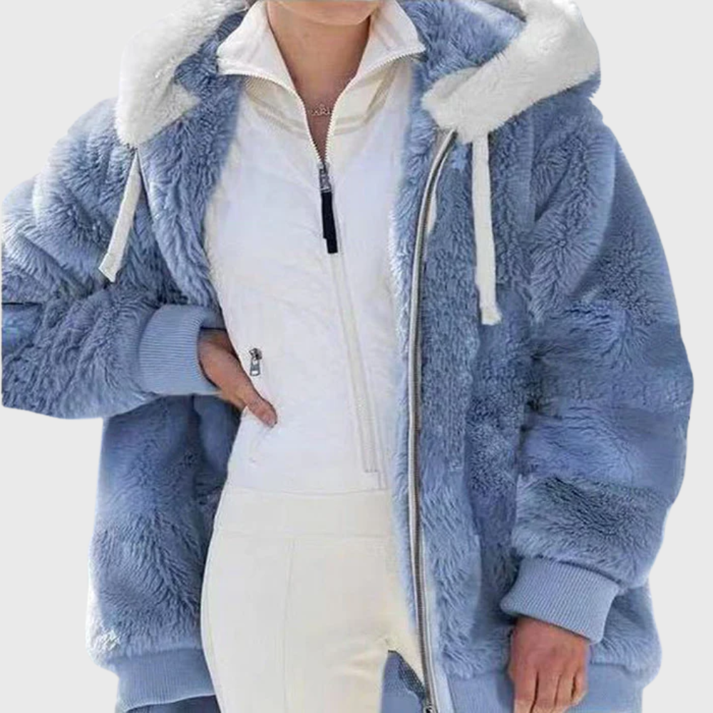 Delilah | Women's Puffer Jacket - Faux Fur Hooded Long Sleeve Warm Padded