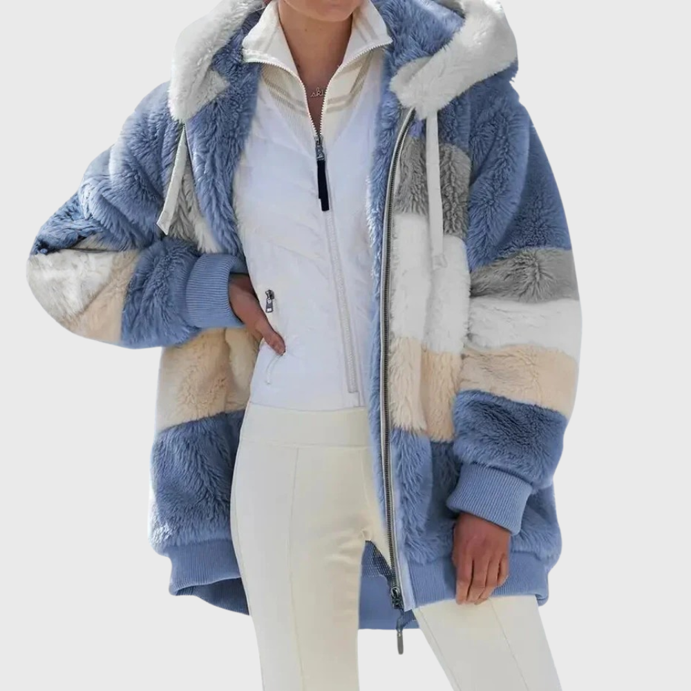 Delilah | Women's Puffer Jacket - Faux Fur Hooded Long Sleeve Warm Padded