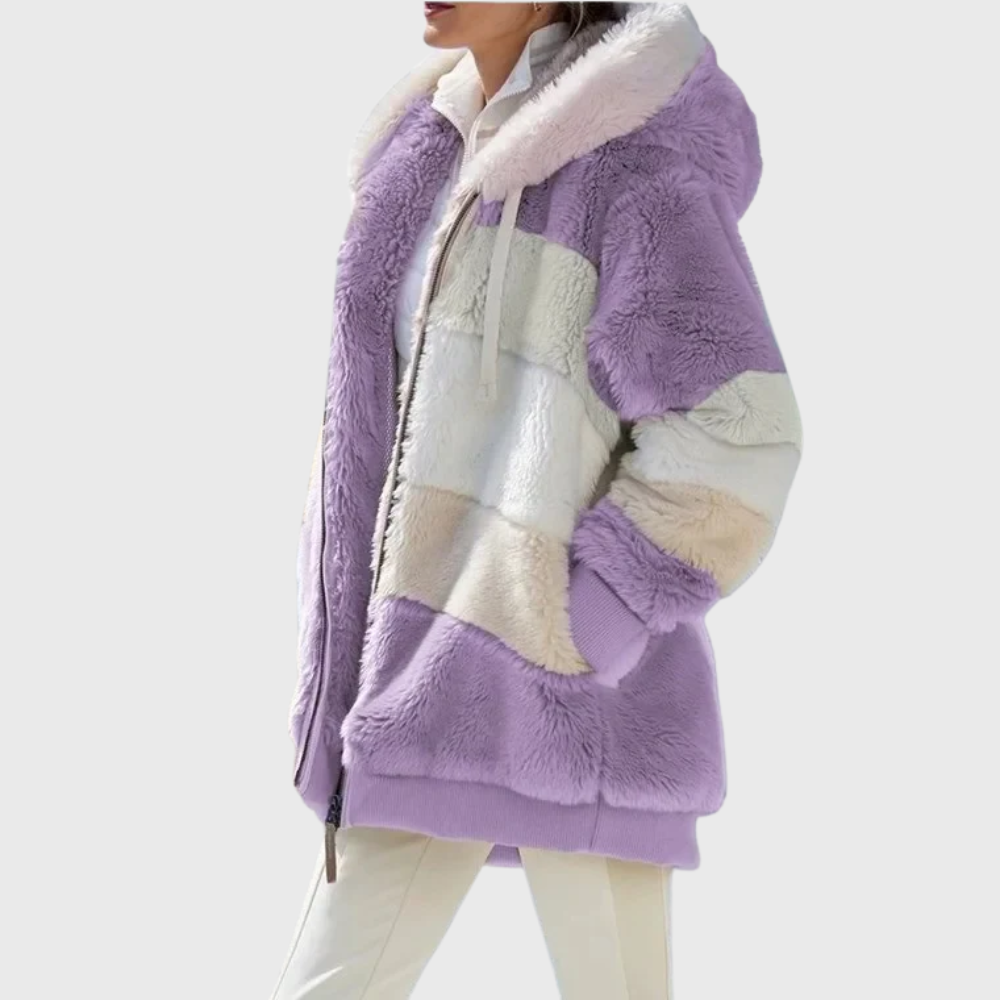 Delilah | Women's Puffer Jacket - Faux Fur Hooded Long Sleeve Warm Padded