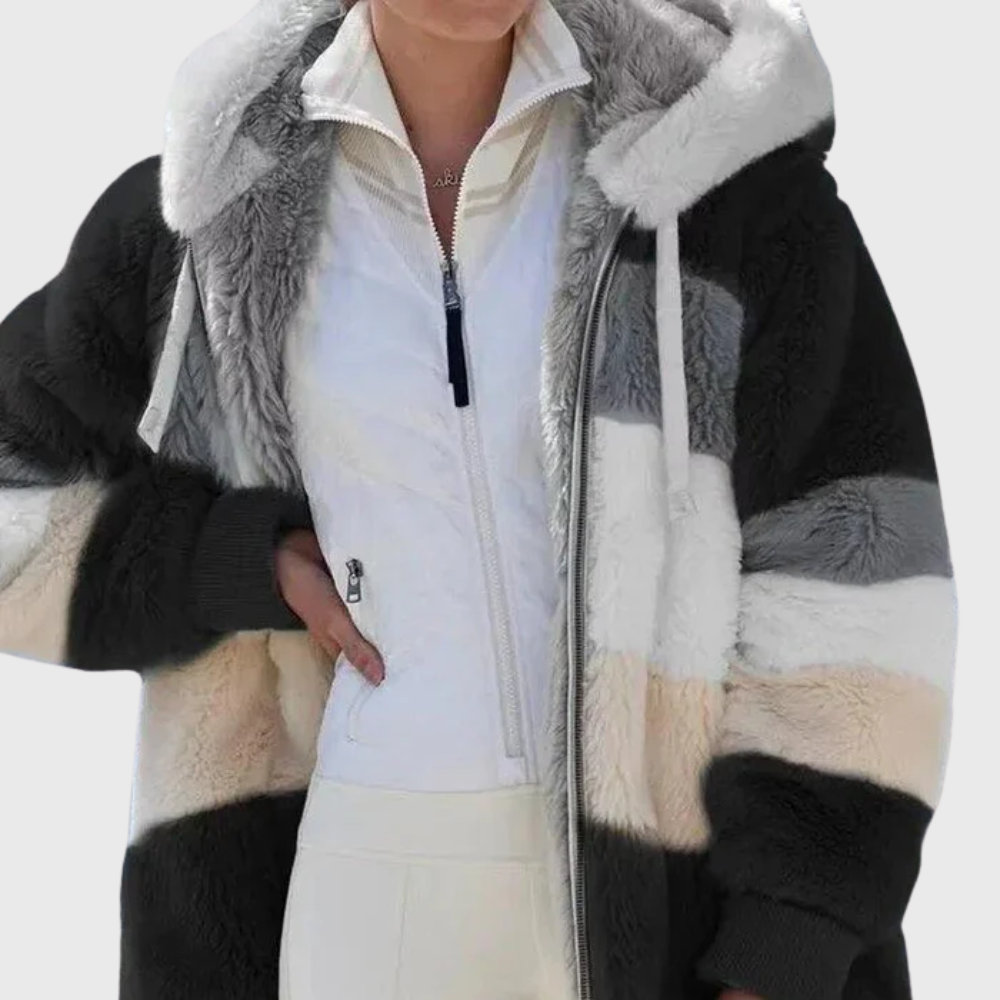 Delilah | Women's Puffer Jacket - Faux Fur Hooded Long Sleeve Warm Padded