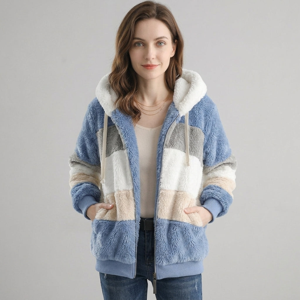 Delilah | Women's Puffer Jacket - Faux Fur Hooded Long Sleeve Warm Padded