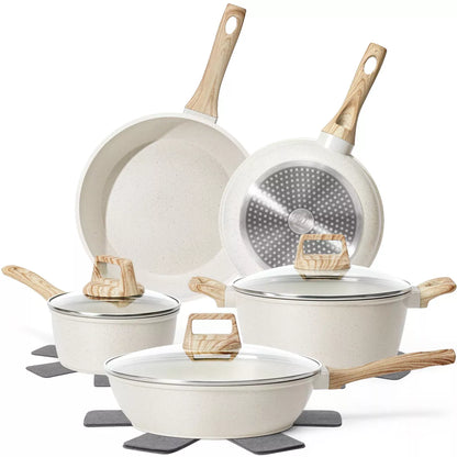 12 Pcs Non-Toxic Healthy Nonstick Cookware Set, White & Black